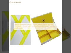 Yellow Velvet Finish Resin Logo Cosmetic Paper Box with Magnetic Closure and 4-Compartment Design for Skin Care Packaging