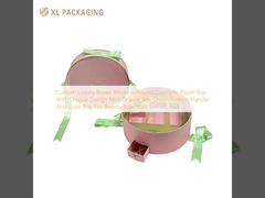 Custom Cosmetic Paper Box Mini Drawer Box Green Ribbon Handle And Gold Tray For Beauty Essentials
