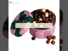Luxury Pink Cylinder Chocolate Box Rigid Paper Candy Macaron Top Bottom Tube Packaging With Ribbon