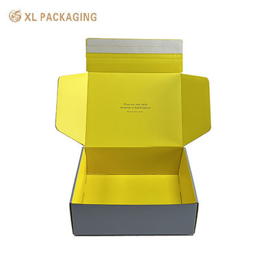 Custom Printed Corrugated Mailer Boxes for Cosmetics | Luxury Grey & Yellow Shipping Boxes with Logo | Easy Tear Strip for Beauty Products