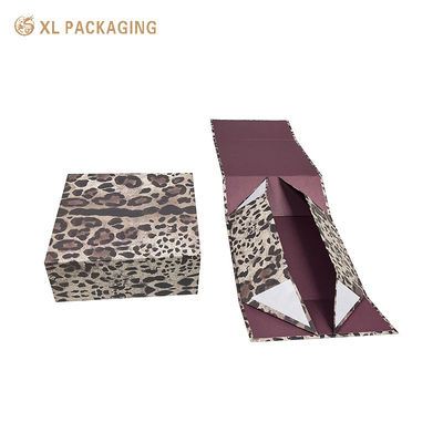 Buy Luxury Leopard Magnetic Folding Gift Box for Handbags Flat Pack Shipping Box online manufacture