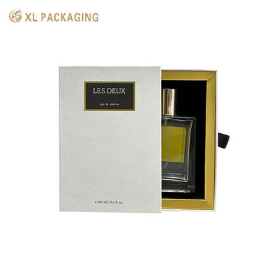 Buy Luxury Drawer Perfume Box with Textured White Paper Gold Foil Frame and Velvet Flocked EVA Insert online manufacture