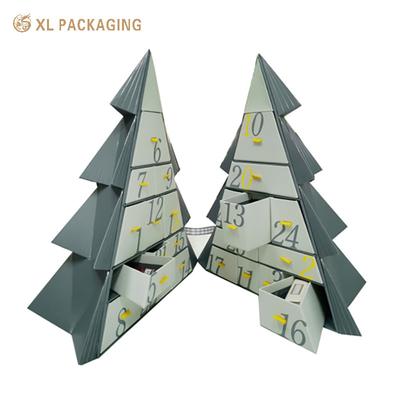 Buy Countdown To Christmas With Luxury Gifting Exquisite 12/14-Drawer Christmas Tree Advent Calendar Custom Drawer Box Packaging With Gold Foil Accents online manufacture