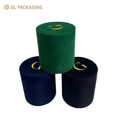 Buy Custom Size Luxury Velvet Round Flower Box with Premium Velvet Fabric and Gold Foil Logo online manufacture