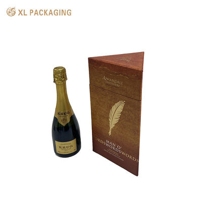 Buy Custom Luxury Triangle Wine Box with Cardboard Bottle Holder and Gold Foil Finish online manufacture