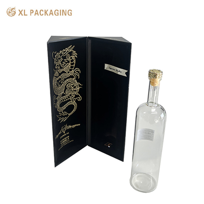 Buy Customized Black Magnet Gold Foil Wine Box Luxury Whiskey Red Wine Gift Packaging Box With Velvet Tray online manufacture