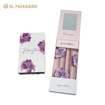 Buy Custom Lipstick Gift Box with Built-In Mirror Four-Compartment Insert and Gold Glitter Floral Printing online manufacture
