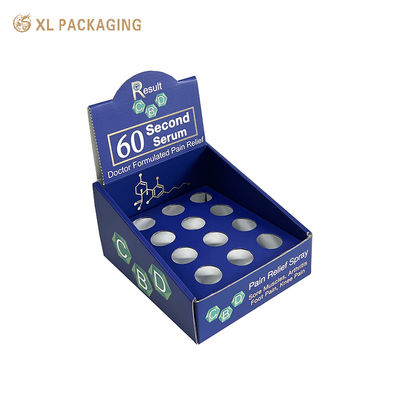 Buy Wholesale Custom Printed Corrugated Display Box | Flat-Pack Counter Display Packaging with 12-Slot Insert for CBD Serum Spray online manufacture