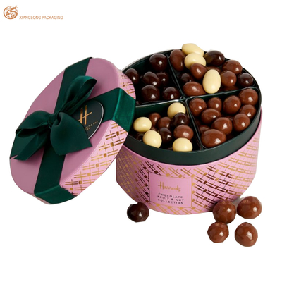 Buy Luxury Pink Cylinder Chocolate Box Rigid Paper Candy Macaron Top Bottom Tube Packaging With Ribbon online manufacture