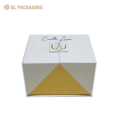 Buy Custom Logo Magnetic Double Door Gift Box, White Pearlescent Paper Gift Packaging with Gold Liner for Cosmetics online manufacture