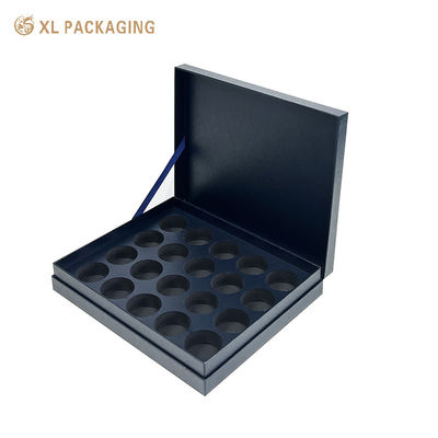 Buy Dark Blue Hinged Linked Lid Paper Packaging Box With Ribbon For Tea Food Gift Collection online manufacture