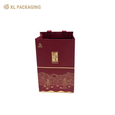 Buy XL Packaging Custom Packaging Factory Eco friendly Red Paper Gift Bags One Wine Packaging Bags With Ribbon Handle online manufacture