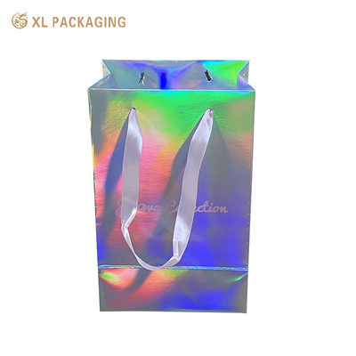 Buy XL Packaging Custom Packaging Factory Custom Logo Printing Small Size Holographic Advertising Glitter Hologram Silver Foil Gift Carrier Paper Bag for Jewelry online manufacture
