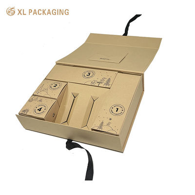 Buy Eco-Friendly Collapsible Kraft Paper Gift Box with Slanted Tray and Ribbon Closure online manufacture