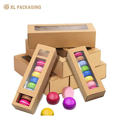 Buy 350gsm Brown Kraft Paper Sliding Drawer Biscuit Box with Clear PET Window for Macarons and Cookies online manufacture