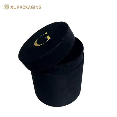 Buy Velvet Round Cylinder Rose Flower Box With Gold Foil Logo for Scarf & Apparel Brands online manufacture