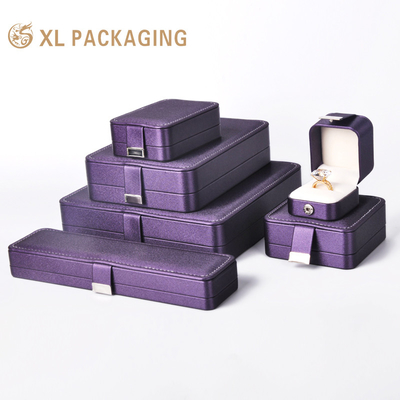 Buy Industrial Jewelry Sets Box with Custom Logo Printing Purple Leather Wedding Jewelry Box online manufacture