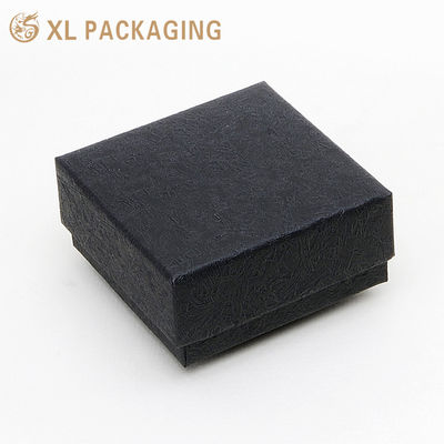 Buy Custom 2‑Piece Rigid Lid Base Jewelry Box, Recyclable Black Faux Leather Textured Paper Gift Box with Velvet Foam Insert for Earring Wholesale online manufacture