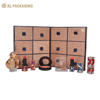 Buy 12 Slots Cosmetic Advent Calendar Box, Round Double Open Gift Box with Glitter Drawers, Custom Printed Makeup Gift Packaging online manufacture