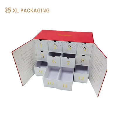Buy Custom 12 Drawers Advent Calendar Box with Magnetic Closure and Hot Gold Foil for Cosmetics Skincare online manufacture