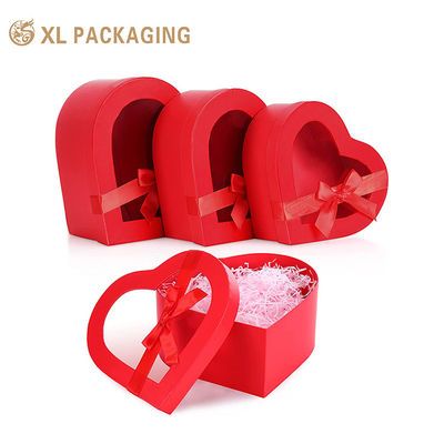 Buy Luxury Heart Shaped Gift Box with 2mm Rigid Paperboard, Heart-Shaped PET Window & Red Satin Ribbon Bow for Valentine's Day online manufacture
