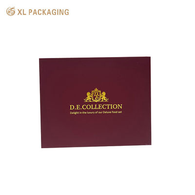 Buy Luxury Magnetic Flip Book Gift Box Burgundy Soft Touch Paper Hot Foil Gold Logo Empty Deluxe Packaging Box For Holiday Presents online manufacture