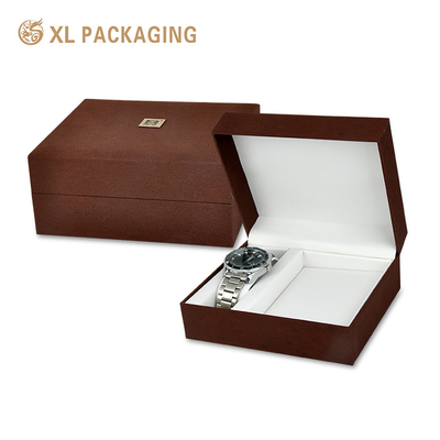 Buy Custom Logo Flip-Top Watch Box With Lychee Texture Faux Leather Paper for Jewelry and Watch Gift Packaging online manufacture