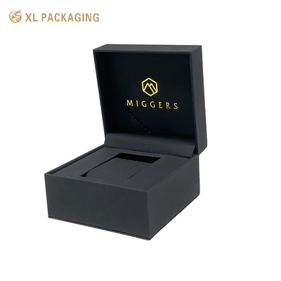 Buy Wholesale Custom Cardboard Luxury Black PU Leather Watch Box Packaging With Logo , Paper Watch Gift Box online manufacture