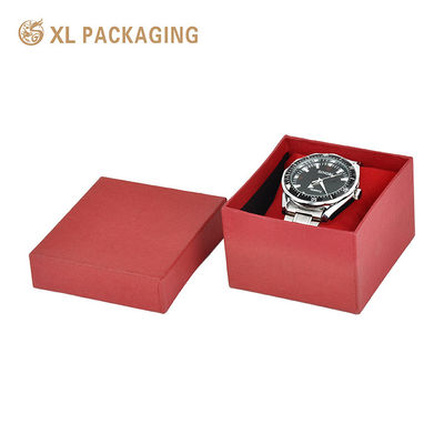 Buy Custom Rigid Lid and Base Watch Gift Box, 2mm Hard Board Red Textured Special Paper Watch Packaging Box with Velvet Insert online manufacture