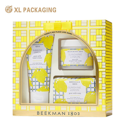 Buy Custom Printed Luxury Gift Box with Large Arched Transparent Window and Decorative Satin Bow for Cosmetic Packaging online manufacture