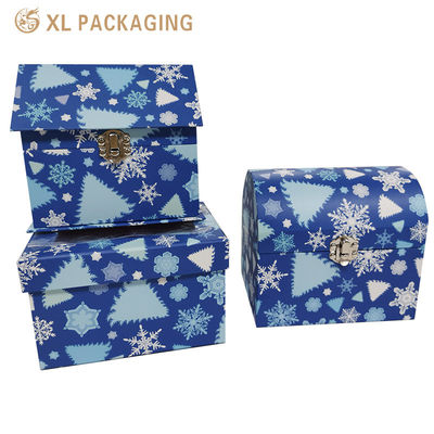Buy Custom Holiday Rigid Gift Box with Vintage Metal Latch Lock and Winter Christmas Printing online manufacture