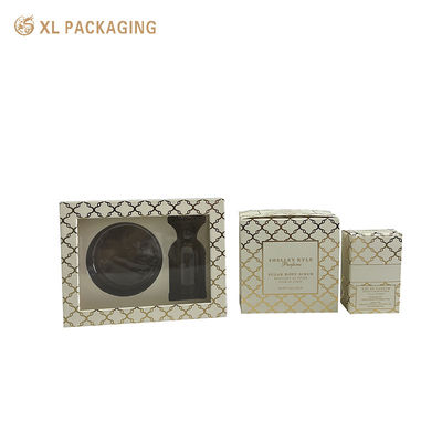 Buy Full Shine Gold Foil Cosmetic Carton with Large Clear Window and Matte Lamination Finish for Perfume Packaging online manufacture
