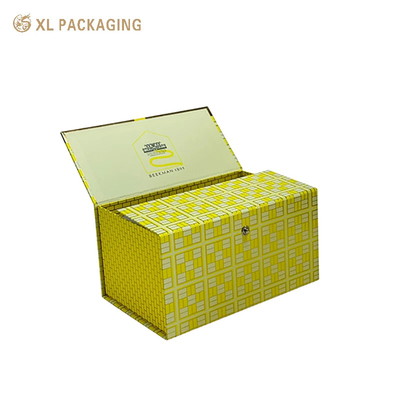 Buy Double Door Gift Packaging Box in Yellow with Metallic Button Closure and Foil Stamping for Special Occasions online manufacture
