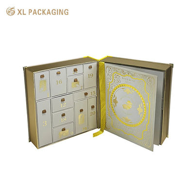 Buy 24 Slots Magnetic Advent Calendar Gift Box, Book Shape Double Open Box with Metal Corner Decor, Custom Printed Beauty Packaging Box online manufacture