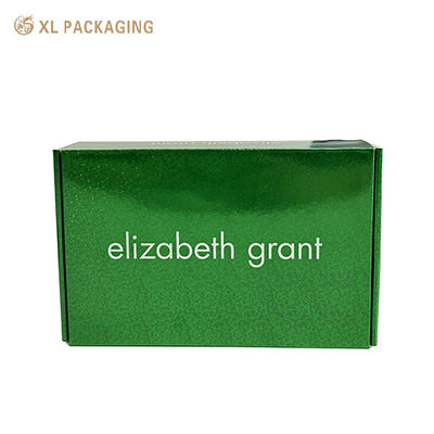 Buy Shiny Holographic Green Mailer Box with Colorful Sparkle | Flat Pack Cosmetic Packaging with 2-Cavity EPE Foam Insert online manufacture