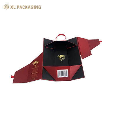 Buy Luxury Folding Wine Gift Box with Silver Foil Logo and Ribbon Handle for Champagne online manufacture
