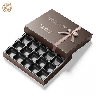 Buy Affordable Chocolate Packaging Box with Gold Foil Logo, Elegant Pink Bow, and Food-Grade PET Tray online manufacture