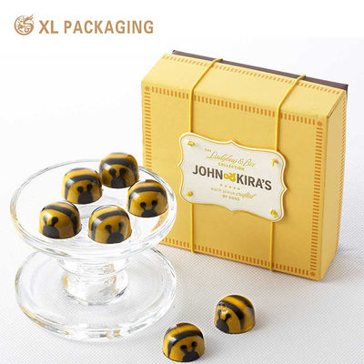 Buy Luxury Textured Paper Chocolate Gift Box with Embossed Logo Elastic Tag and Easy Open Lid online manufacture