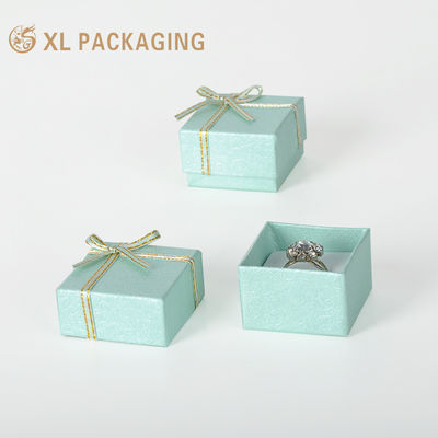 Buy Light Blue Textured Special Paper Ring Gift Box, 2Pcs Top and Bottom Jewelry Box With Blue Ribbon Bow, Foam Insert For Ring Packaging online manufacture