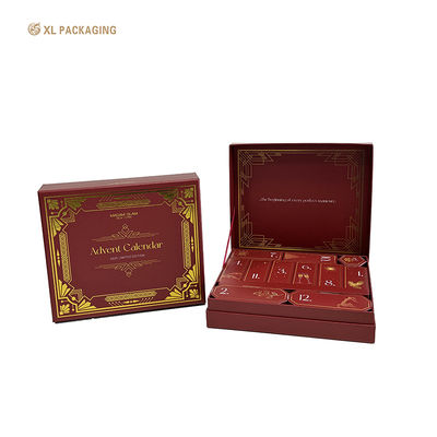 Buy Custom Christmas Advent Calendar Box with 3-Piece Flip Box, Full Gold Foil Stamping, and 12 Individual Folding Boxes online manufacture