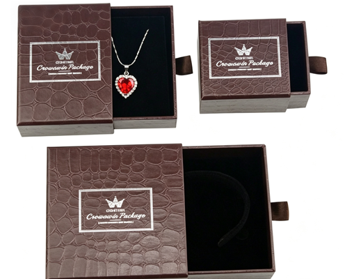 Buy Jewelry Gift Packaging Paper Drawer Box with Ribbon Tag Pull Custom Size online manufacture