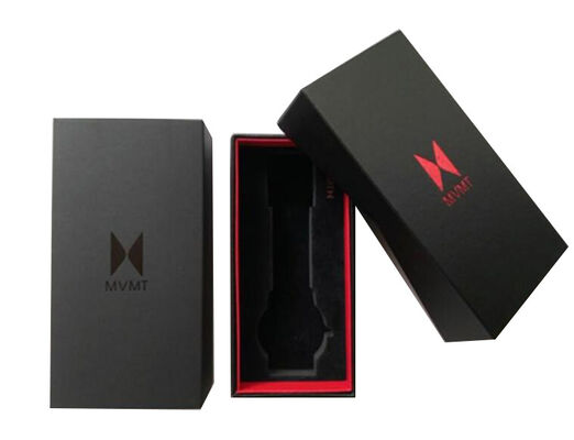 Buy Custom Lid-Base Watch Box Black Foam Insert Black Foil Logo Rigid Presentation Case For Men online manufacture