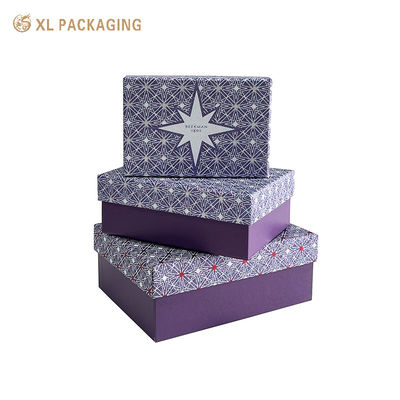Handmade Custom Star Pattern Rigid Gift Box with Matte Purple Base for Essential Oil and Skincare Packaging
