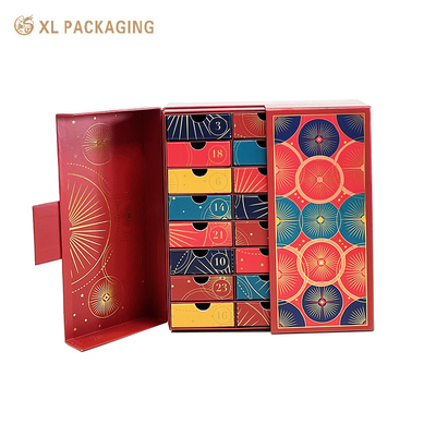 OEM Luxury Full Gold Foil Holiday Advent Calendar Carton Collection Gift Paper Box Set With 24pcs Small Drawers