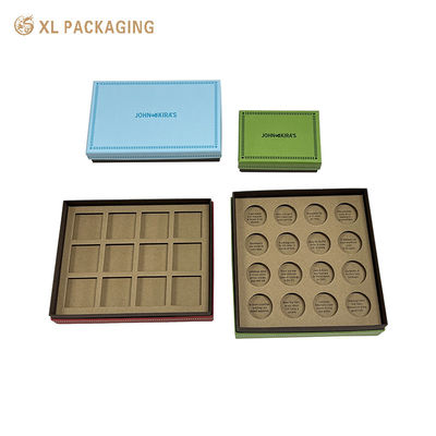 2-Piece Lid & Base Luxury Chocolate Packaging with UV Logo and Gold Stamping 9 Square Cavity Kraft Inner Tray