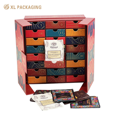 OEM 24 Drawer Advent Calendar Box Tea Bag Hot Chocolate Bag Hot Coffee Calendar Paper Box For Gift