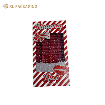 Customizable Red Glitter Slide Drawer Gift Box with Transparent PVC Viewing Window and Thick Rigid Cardboard for Lipstick Packaging