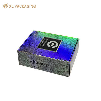 Custom Holographic Silver Cosmetic Mailer Box with Embossed Hot Silver Logo and Foam Insert