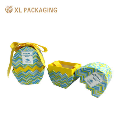 Factory Custom 3 Pieces Egg Packaging Box W Wave Stripe Printed Matte Box with Yellow Ribbon for Chocolate Tea