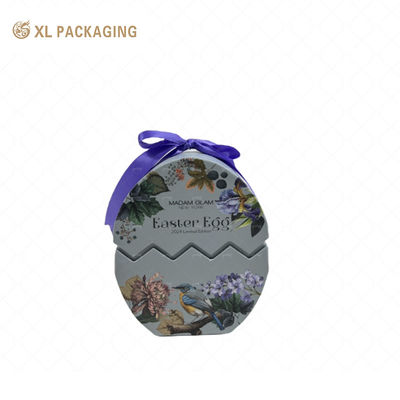 Luxury Easter Egg Nail Polish Gift Box Custom Cosmetic Rigid Box With 4 Slots EVA Foam Insert & Purple Satin Ribbon